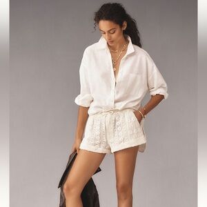 Anthropologie Ivory Lace Tie Waist Shorts Size Small